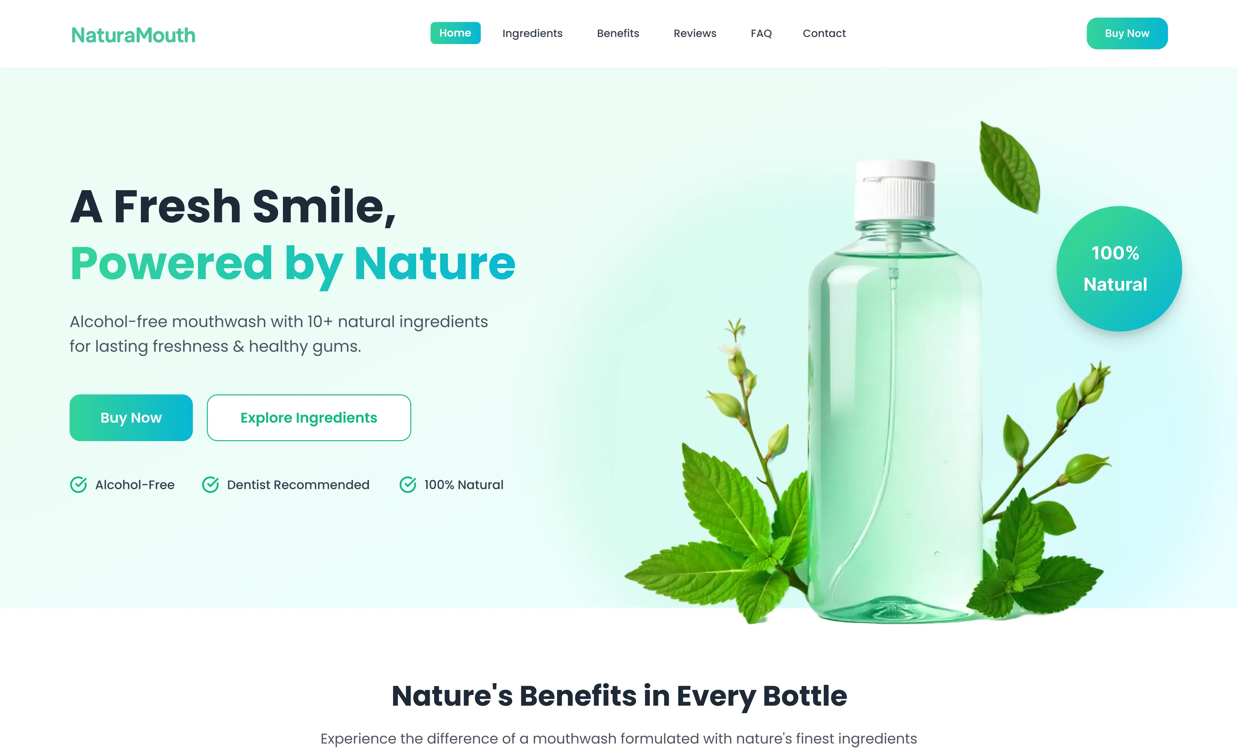 NaturaMouth Alcohol-Free Mouthwash Landing Page Design